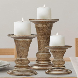 Ensemble de 3 bougeoirs en bois Mango faits à la main pour décoration intérieure du meilleur fournisseur personnalisé en ligne - Product Image 2