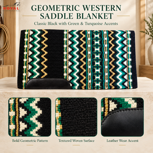 Couverture de selle occidentale géométrique noire, verte et turquoise, tissée, avec patch en cuir, équipement d'équitation - Product Image 5