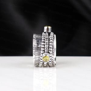 925 Sterling <b>Silver</b> Plated Spinner Vintage Textured Band Yellow Citrine Cz <b>Ring</b> Gemstone Meditation Worry Wholesale Jewelry - Product Image 2