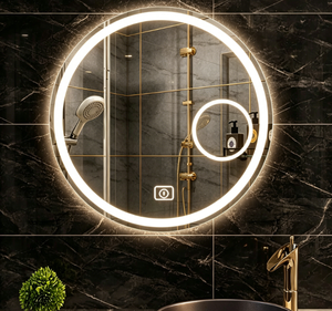 Round LED Bathroom <b>Mirror</b> With <b>Silver</b> Metal <b>Frame</b> Wall Mounted Rustic Style Adjustable Light Source Bath <b>Mirror</b> - Product Image 2
