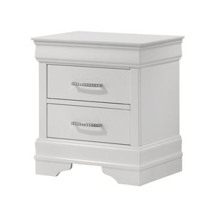 Comodino in Legno Massello Stile Moderno Glamour con Due Cassetti e Finitura Trapuntata con Cristalli, Bianco, Arredamento Camera da Letto - Product Image 1