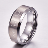 Bague en carbure de tungstène argenté avec motif de crâne gravé, alliance brossée à bords biseautés pour homme, bijoux punk et motard en gros