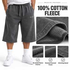 Shorts 3/4 personnalisés pour hommes en molleton 100 % coton gris anthracite, taille élastique avec cordon de serrage, poches latérales, coupe décontractée, OEM, marque privée, vente en gros - Product Image 6