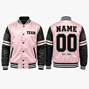 Chaqueta Varsity Rosa y Negra Unisex, 100% Poliéster, Letras Bordadas con Nombre del Equipo 00, Estilo Casual de Invierno para Trabajo - Product Image 1
