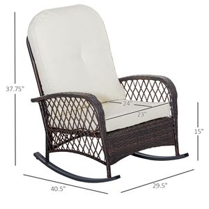 Sedia a dondolo da esterno in vimini bianco crema con seduta ampia e cuscino spesso in poliestere, pieghevole per patio - Product Image 3