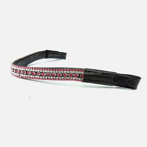 Frontal de cheval en cuir véritable 100% avec incrustation de cristaux roses et blancs en forme de vague, cinq rangées personnalisées - Product Image 5