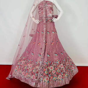 Robe Saree Traditionnelle Indienne et Pakistanaise pour Adultes, pour Fêtes de Mariage, avec Broderie Multi-Resham, Sequins, Filet et Fleurs, Lehenga Choli - Product Image 1