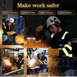 Camisa de Soldadura Resistente al Fuego FR, Talla M, Negra, Mangas de Algodón, Resistencia al Calor de 300-500°C, Costuras Soldadas, Cuello Redondo, para Mecánicos - Product Image 3