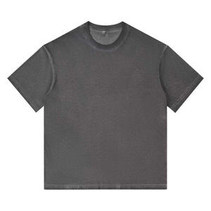 T-shirt vintage pour homme en coton épais, finition délavée, coupe ample, style streetwear, col rond, manches courtes, confortable - Product Image 4