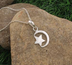 Collier tendance en argent sterling 925 plaqué platine, motif lune et étoile, pendentif croissant céleste marqué, bijoux étincelants - Product Image 3