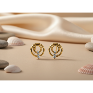 Boucles d'oreilles clous cercle concentrique en or 10 carats, diamant de laboratoire VVS1, bijoux minimalistes, vente en gros, fabricant sur mesure - Product Image 4