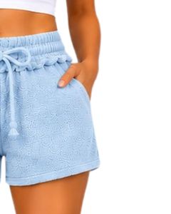 <b>Light</b> Blue Women Drawstring Cotton Terry Shorts Elastic Waist Casual Summer <b>Lounge</b> Wear Soft Pocket Mini Shorts Custom Fashion - Product Image 4