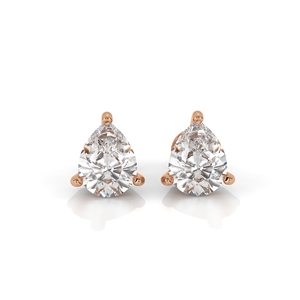 Clous d'oreilles classiques à trois griffes avec diamants minimalistes pour femmes |   Boucles d'oreilles tendance en or rose 10k 14k 18k avec solitaire taille poire de laboratoire - Product Image 1