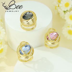 New Italian Fashion 14K Gold Plated <b>Chunky</b> Wedding <b>Rings</b> Color StoneVintage Minimalist Elegant <b>ring</b> - Product Image 4