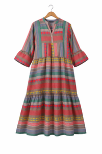 Robe longue en coton jacquard pour femmes, style bohème, manches cloche, col en V - Product Image 2