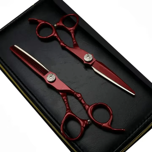 Ciseaux de coiffure professionnels en or rose, acier inoxydable, pour droitiers, avec étui en cuir - Product Image 5