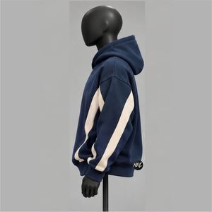 Streetwear Wholesale Trendy Mens <b>Navy</b> Blue Hooded <b>Sweatshirt</b> Color Blocking Design Regular Fit Casual Autumn Wear Knitted Fleece - Product Image 4