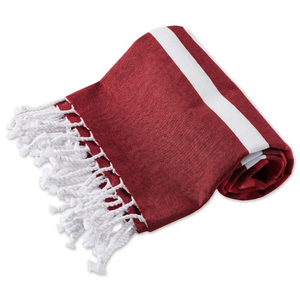 Sai Impex <b>Red</b> Woven Cotton Eco-Friendly Sustainable Fouta <b>Towel</b> with Fringes Washable Plain Home Textile - Product Image 2