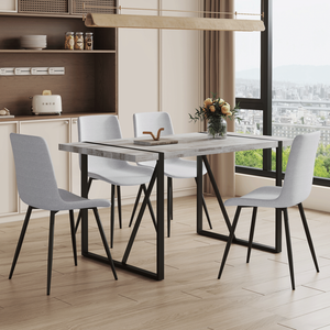 Tavolo da pranzo rettangolare retrò minimalista gambe in metallo nero accoppiato 4 sedie da pranzo in cotone chiaro cuscino allargato curvo - Product Image 3