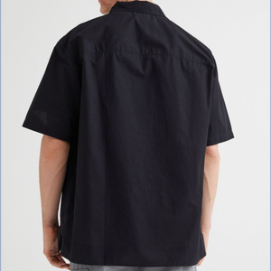 Camisas de Vestir de Franela de Algodón para Hombre al por Mayor - Negras, Corte Relajado, Manga Corta, Teñidas con Hilo, Ecológicas, Transpirables, de Secado Rápido - Product Image 2