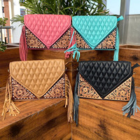Tas amplop selempang pinggiran kulit Tooled tangan wanita desainer mode harga grosir tas tangan Clutch berlapis kisi berlian