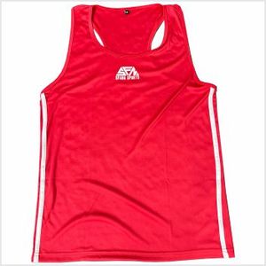 Ensemble de débardeur et short de boxe sportif en polyester satiné rouge respirant, uniforme d'entraînement personnalisé ODM avec logo frontal pour le kick-boxing - Product Image 2