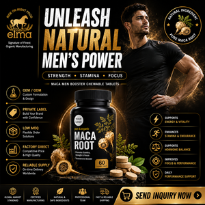 Tabletas Masticables de Raíz de Maca Elma Food, 60 Unidades, Halal, Naturales, para la Vitalidad Masculina, Energía y Metabolismo, Marca Privada OEM - Product Image 1