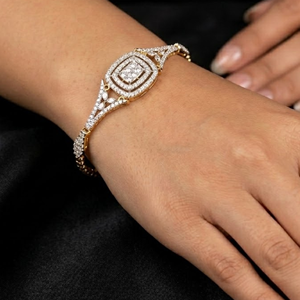 Pulseras de lujo al por mayor, oro sólido de 14K, diseño de halo doble con diamantes cultivados en laboratorio de corte redondo, pulsera nupcial para mujer - Product Image 2
