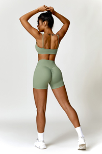 Sujetador deportivo con costuras SHARISSA para mujer, cuello cuadrado, soporte medio, transpirable, yoga, verde sólido, elastano/nailon, tirantes fijos - Product Image 4