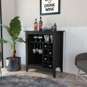 Mobile bar New Canaan con 6 bottiglie, 1 cassetto e 1 ripiano, colore nero wengue - Product Image 2