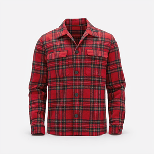 เสื้อเชิ้ตผ้าสักหลาดลายตารางสำหรับผู้ชาย เสื้อเชิ้ตผ้าฝ้ายแขนยาวติดกระดุมสั่งทำได้ ผู้ผลิตขายส่ง เสื้อผ้าลำลองแบรนด์ส่วนตัว - Product Image 1