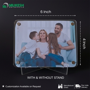 Mukesh Enterprise Horizontal <b>6x4</b> Inch Polished Acrylic Laser Engraved Magnetic <b>Photo</b> <b>Frame</b> Optional Stand Customizable Picture - Product Image 2