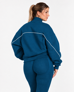 OEM <b>Women</b> Contrastline Zip Up Tracksuit Two Piece Casual Set Relaxed <b>Jacket</b> Wide Leg Pants Coordinated Outfit Wholesale Clothing - Product Image 4