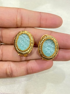 ต่างหูทองเหลืองชุบทอง 22K ลายแกะสลักทรงกลม RAY FINE ORNATES งานแฮนด์เมด ประดับอัญมณี สำหรับวันครบรอบ สไตล์ชาติพันธุ์ ขายดี - Product Image 1