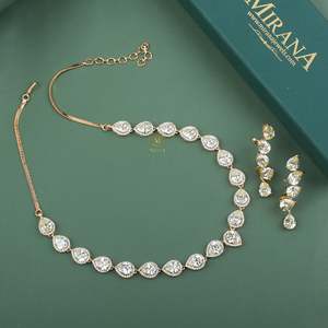 Shylie CZ Designer <b>Fashion</b> <b>Necklace</b> and Earring Set with American Diamond and Pearl - Product Image 3