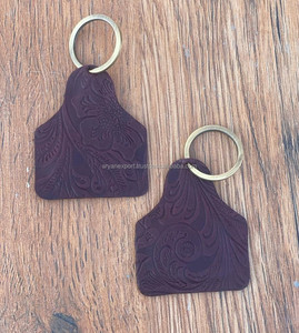Mới thực sự làm bằng tay phương Tây phong cách nổi da Keychain hoa in móc khóa tùy chỉnh chính hãng da hình dạng độc đáo Dây Móc Khóa - Product Image 5