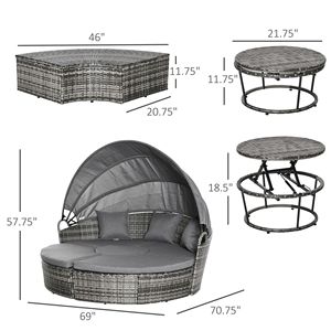 Set Divano da Esterno in Vimini a 4 Pezzi con Baldacchino, Cuscini e Tavolino da Caffè - Product Image 3