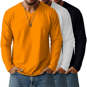 เสื้อยืดแขนยาวคอวีผู้ชาย สีพื้น ผ้าฝ้าย สวมใส่สบาย ทรงปกติ ผ้าถัก ระบายอากาศได้ดี สีขาว สีดำ - Product Image 6