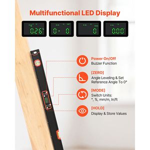 Livella Digitale Magnetica da 48 Pollici con Display LED Retroilluminato, Strumento di Livellamento Elettronico a 360 Gradi in Alluminio, 0 Gradi - Product Image 3