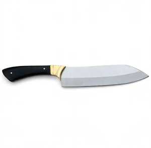 Cuchillo de Chef de Hoja Fija Hecho a Mano, Cuchillo de Carnicero de Alta Resistencia, Cuchillo de Cocina para Rebanar, con Empuñadura Negra y Refuerzo de Latón - Product Image 5