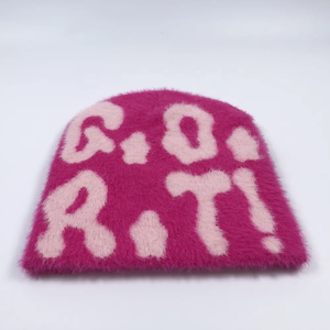 Bonnet en fausse fourrure à motif géométrique personnalisé, rose, unisexe, pour adulte, décontracté, hiver, imprimé floqué, 56-58CM - Product Image 3