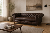 Canapé Chesterfield en cuir véritable trois places, dossier capitonné, accoudoirs roulés, style traditionnel, canapé de salon en cuir