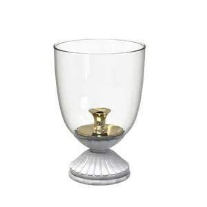 Elegante Portavelas Tipo Huracán con Base de Latón y Cúpula de Vidrio Transparente para Decoración del Hogar - Product Image 1