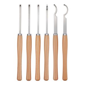 Set di 6 Utensili per Tornitura del Legno con Punta Diamantata Quadrata, per Sgrossatura e Finitura, Utensile per Dettagli e Foratura con Manico in Legno - Product Image 1