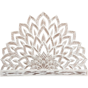 Cabecero de Cama de Madera Inteligente con Diseño de Flor de Loto Tallada en Madera, Estilo Media Luna, Acabado Blanqueado, para Cama King Size, de Madera Sintética, Decoración del Hogar - Product Image 1