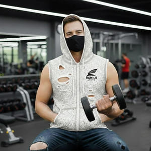 Camiseta sin mangas de alta calidad para gimnasio, chaleco deportivo ajustado, sudadera con capucha sin mangas, sudaderas con capucha básicas de mezcla de algodón. - Product Image 4