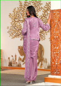 Chaqueta bordada a mano con diseño de lavanda y Saree pre-drapeado - Product Image 6