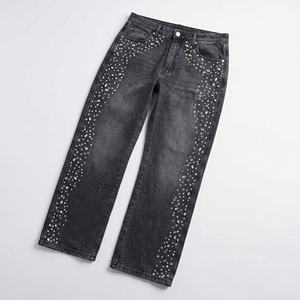 Jeans Personalizados para Mujer con Pedrería y Lavado Ácido |   Pantalones Vaqueros de Cintura Alta y Pierna Recta |   Fabricante OEM de Marca Privada - Product Image 1