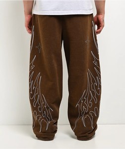 Pantalones Deportivos de Felpa Marrón para Hombre, Personalizados, Cintura Elástica, Franja Lateral con Estampado Digital, Corte Holgado Informal, Tejido de Peso Medio, Otoño - Product Image 3