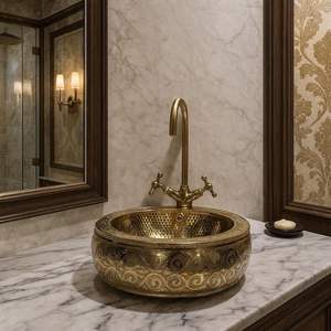 Lavabo Decorativo de Latón de Primera Calidad, Lavabo de Lujo para Baño, Acabado Dorado para Interiores de Hogares, Hoteles y Restaurantes - Product Image 4